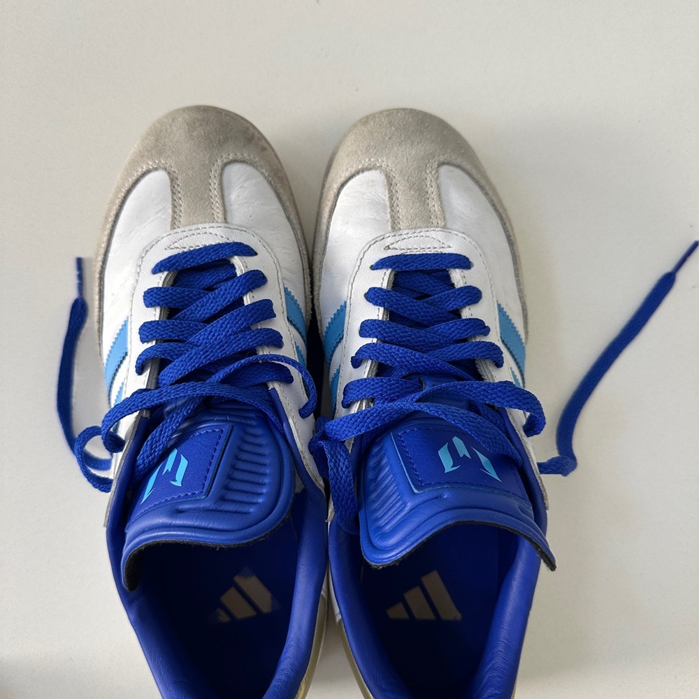 Adidas MESSI Blue and White Sneakers with Low-Top Design Samba gold 7